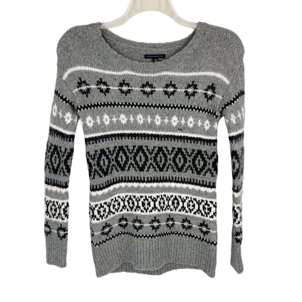 American Eagle Outfitters Gray Fair Isle Stretch Knit‎ Wool Blend Women's XXS